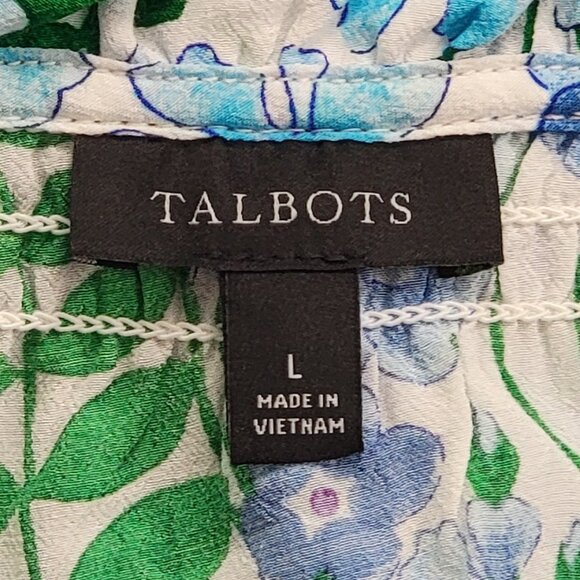 Talbots Blue Climbing Floral Popover Smocked Blouse - L - Picture 11 of 13